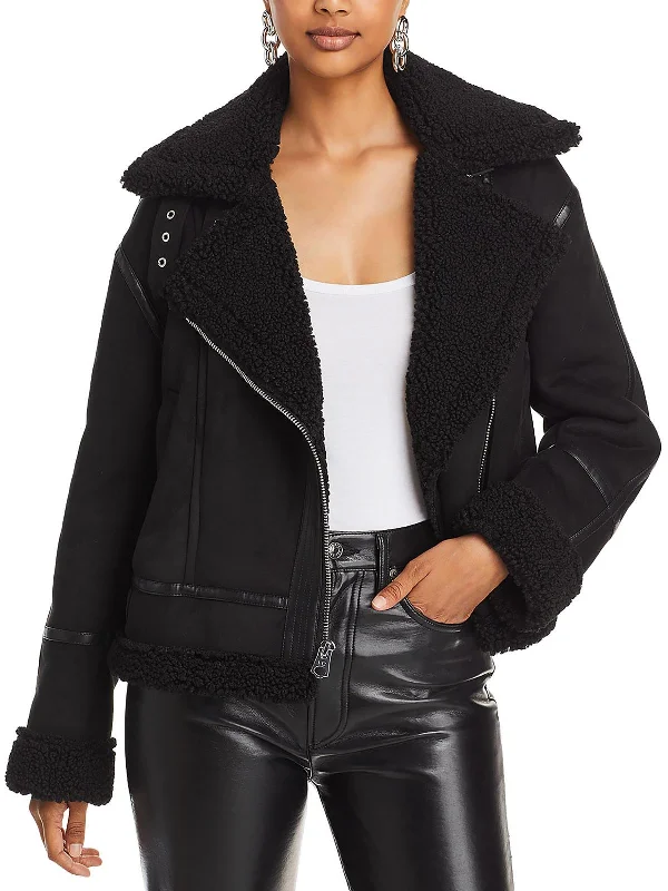 Subtle Sophistication Womens Faux Suede Asymmetric Motorcycle Jacket