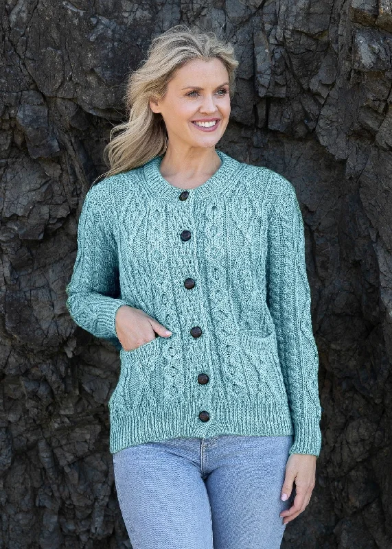 Chic Styles Ladies Aran Cardigan | Aqua - Clearance