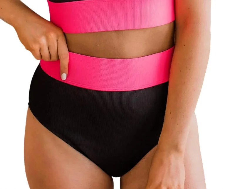 Cool Prices Ray Of Sunshine Swim Bottoms In Black & Neon Pink