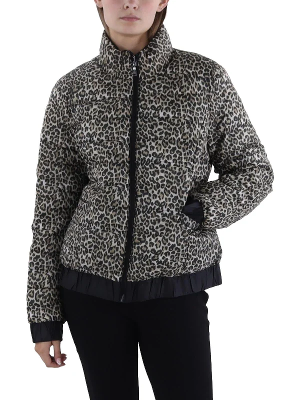 Modern Casual Clothing Womens Insulated Animal Print Puffer Jacket