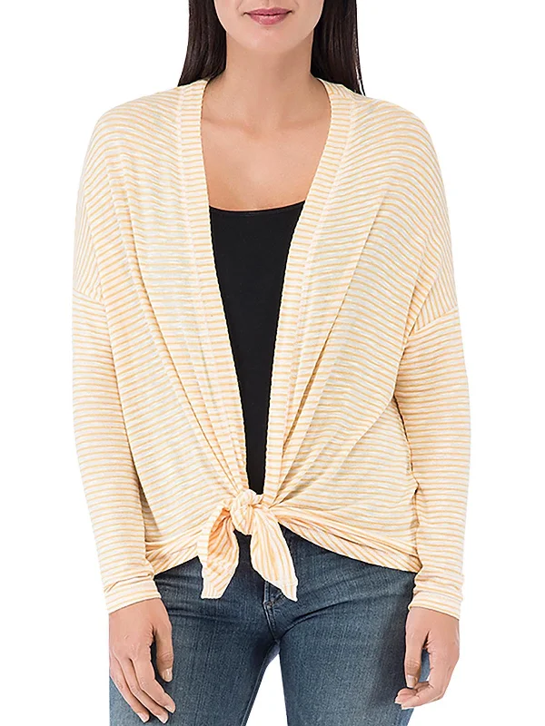 Feminine Flow Womens Striped Open Front Cardigan Sweater