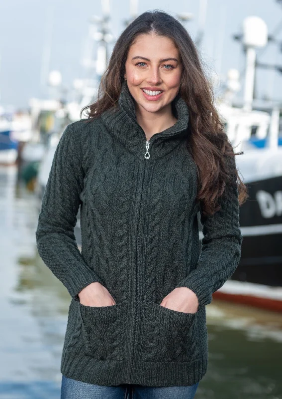 Limited Stock, Big Sale Aran Claddagh Zip Cardigan | Green