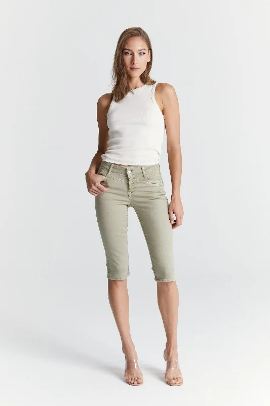 Versatile Wardrobe Essentials Karen Mid Waist 5 Pocket Capri Light Khaki