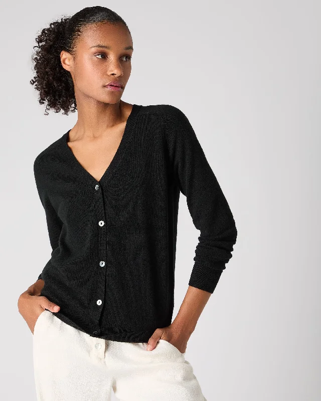 Hollywood Glam Award - Show Style Women's Lara V Neck Cashmere Cardigan Black