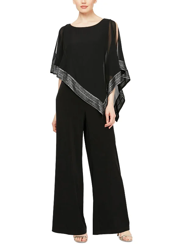 Special Occasion Wear Petites Womens Chiffon Metallic Jumpsuit