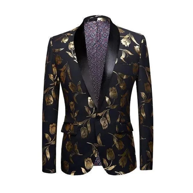 Budget-Friendly Fashion Men Blazer - Gold Print Party Blazer