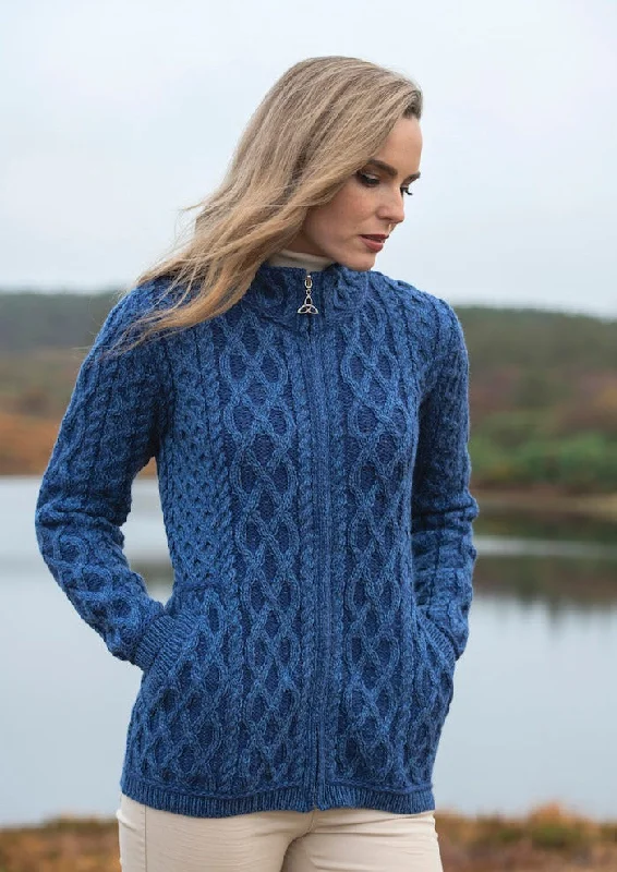 Explore What's New Aran Crafts Yeats Plated Zip Cardigan | Blue