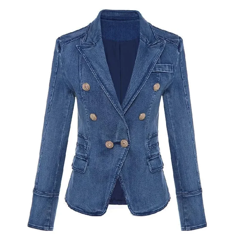 Ride The Style Wave Casual Denim Blazer Women - Casual - Plain-Solid