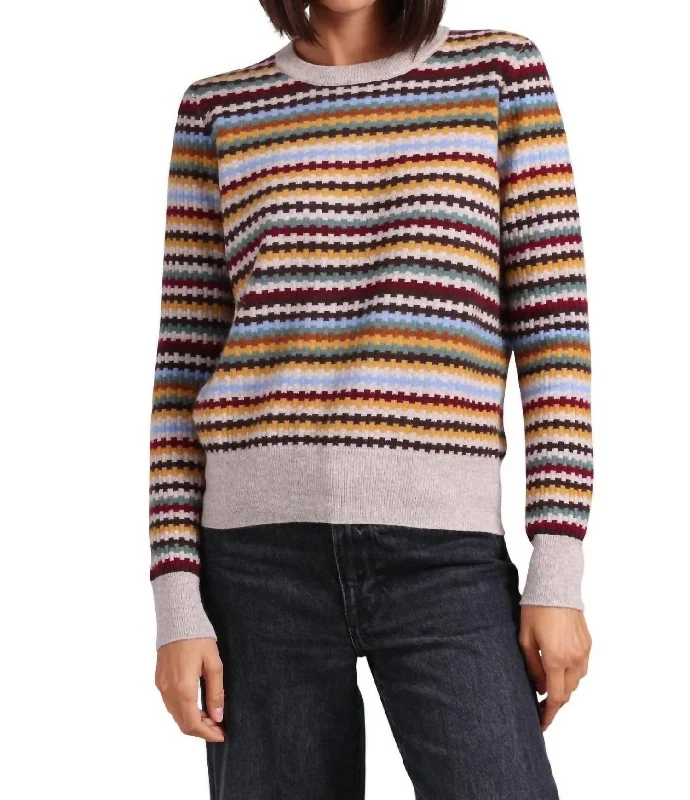 Unbeatable Deals Cashmere Textured Stripe Crew Neck Top In Multi Combo