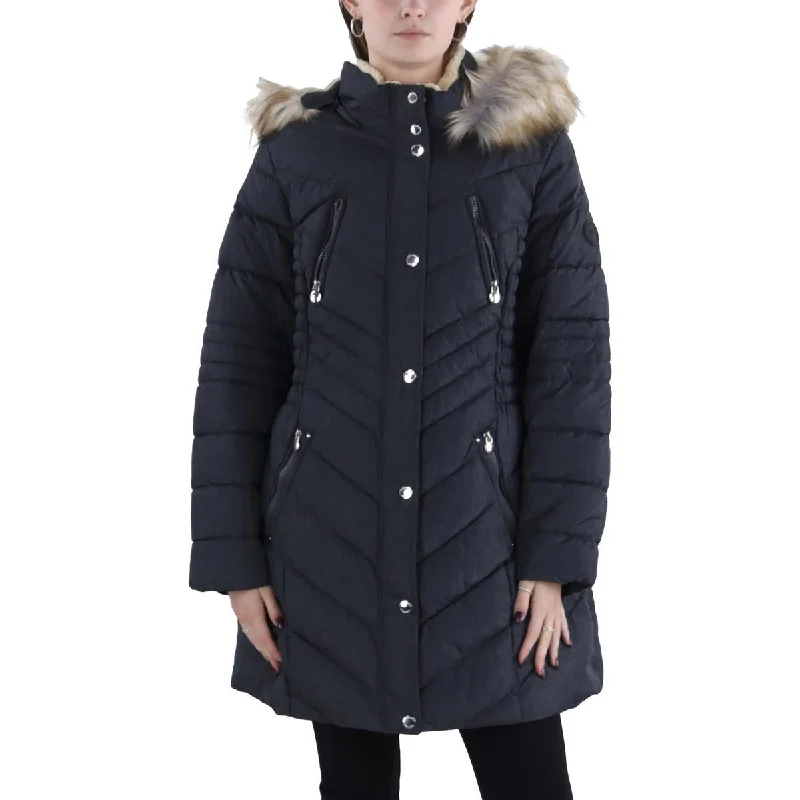 Special Occasion Wear Plus Womens Faux Fur Trim Hooded Puffer Jacket