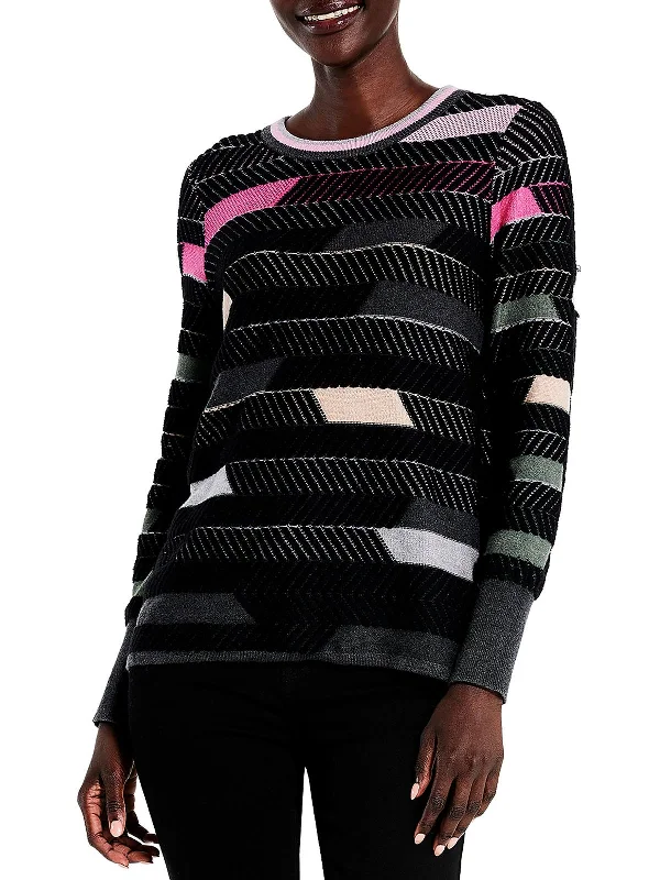 Classic Timeless Elegant Style Womens Knit Striped Crewneck Sweater