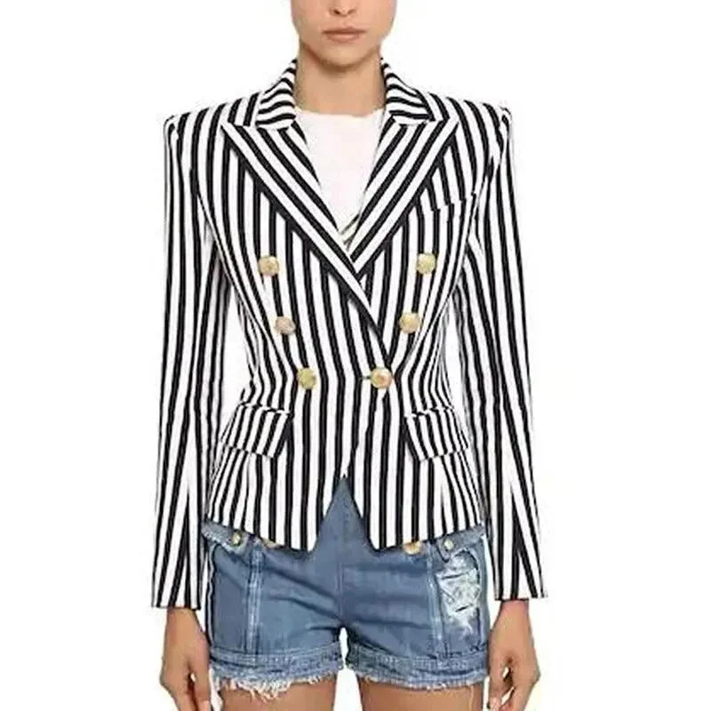 Seasonal Fashion Striped Blazer Women - Casual - Striped-Pinstriped