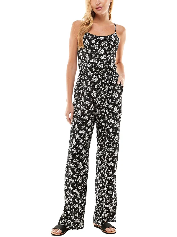 Chic Style Juniors Womens Floral Print Straight-Leg Jumpsuit