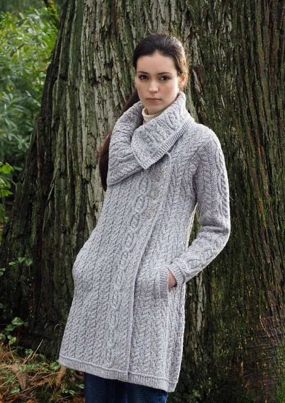 Eclectic Style Wardrobe Aran Crafts Chunky Collar Coat | Grey