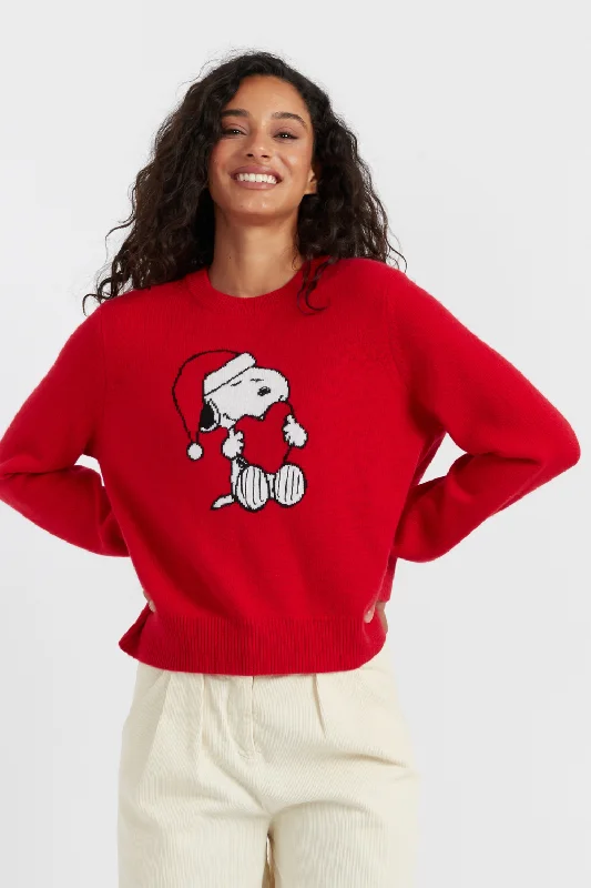 Final Sale Red Wool-Cashmere Snoopy Santa Sweater