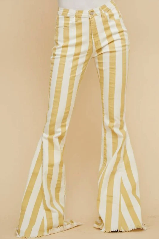 Crazy Price Slashing Stripped Bell Bottom Jeans In Mustard