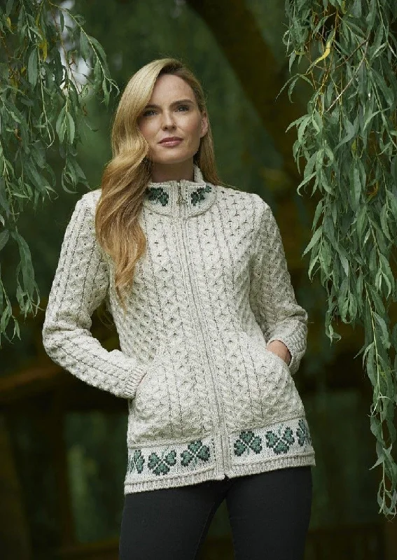 Trend Leading Collection Aran Shamrock Cardigan | Oatmeal