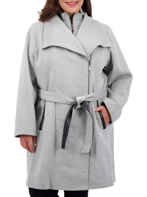 Urban Femme Streetwear Plus Womens Wool Blend Midi Wrap Coat