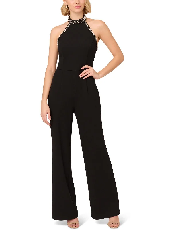 Alluring Design Womens Beaded Halter Jumpsuit