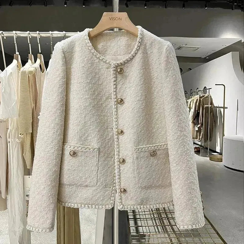 Style Versatile Women's Collection Casual Round Neck Women Tweed Jacket