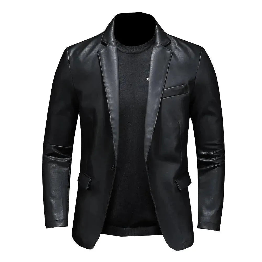 Everyday Wear Black PU Leather Blazer for Men