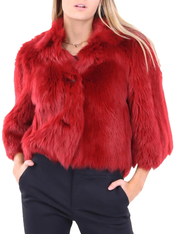 Luxe Layering Womens Fur Reversible Cropped Jacket