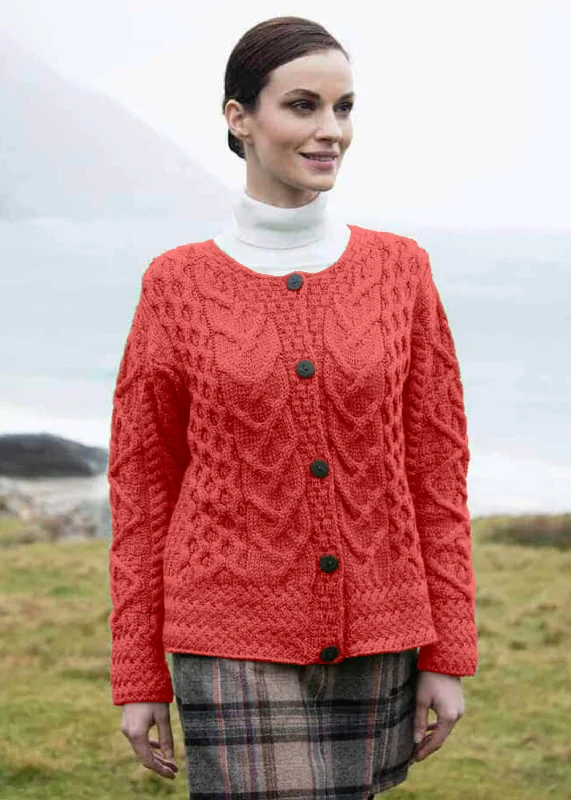 Premium Fabrics Aran Cable Knit Cardigan | Coral - Clearance