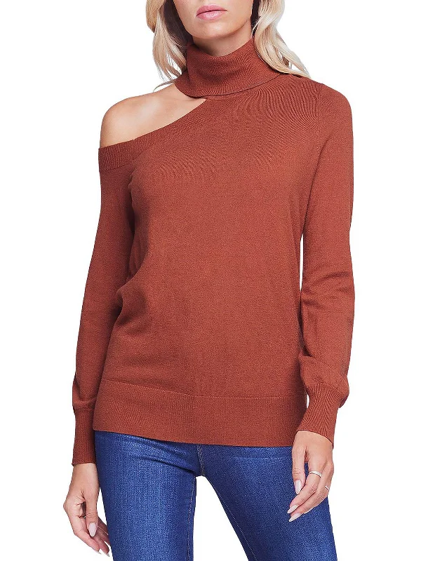 Playful Elegance Womens Ribbed Trim One Shoulder Sweater