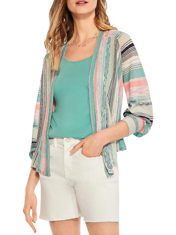 Timeless Elegance Womens Striped Tie Waist Cardigan Sweater