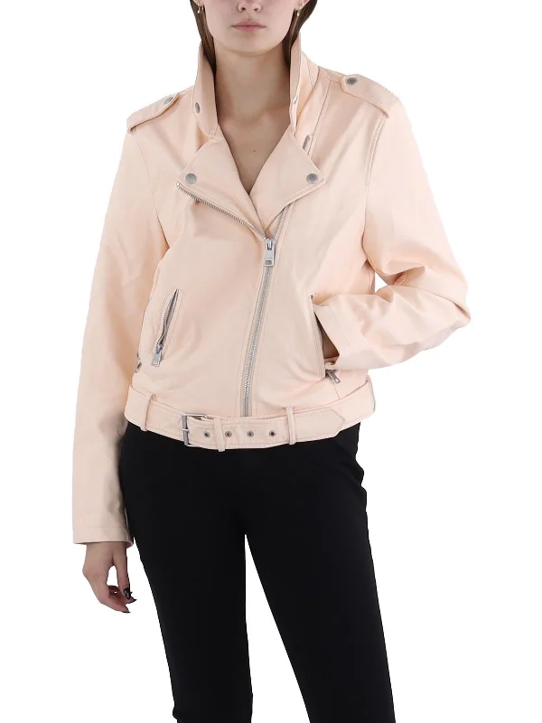 Elegant Styles Womens Faux Leather Cold Weather Moto Coat