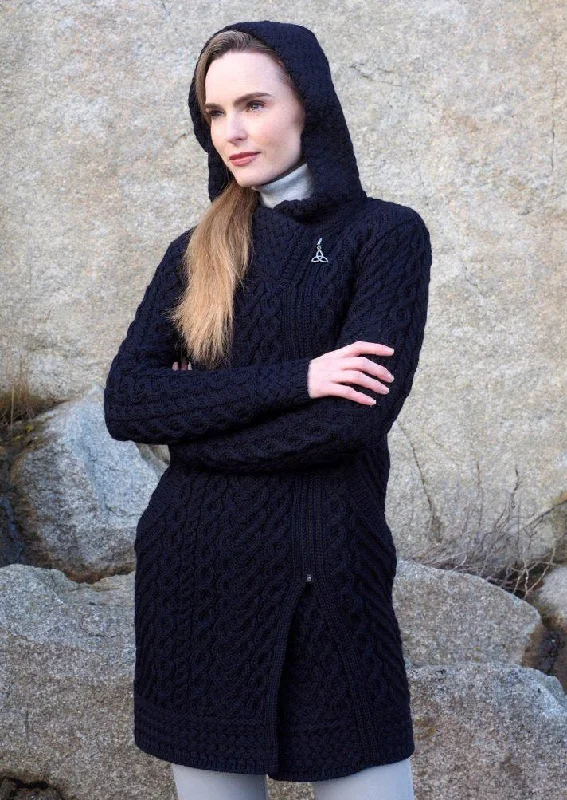 Minimalist Office - Ready Style Aran Crafts Heart Design Hooded Coat | Navy