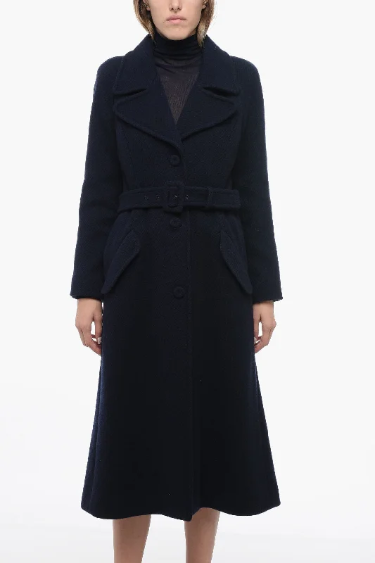 Trend Forward Threads For Her Moschino COUTURE Wool Ribbed Coat with Belt