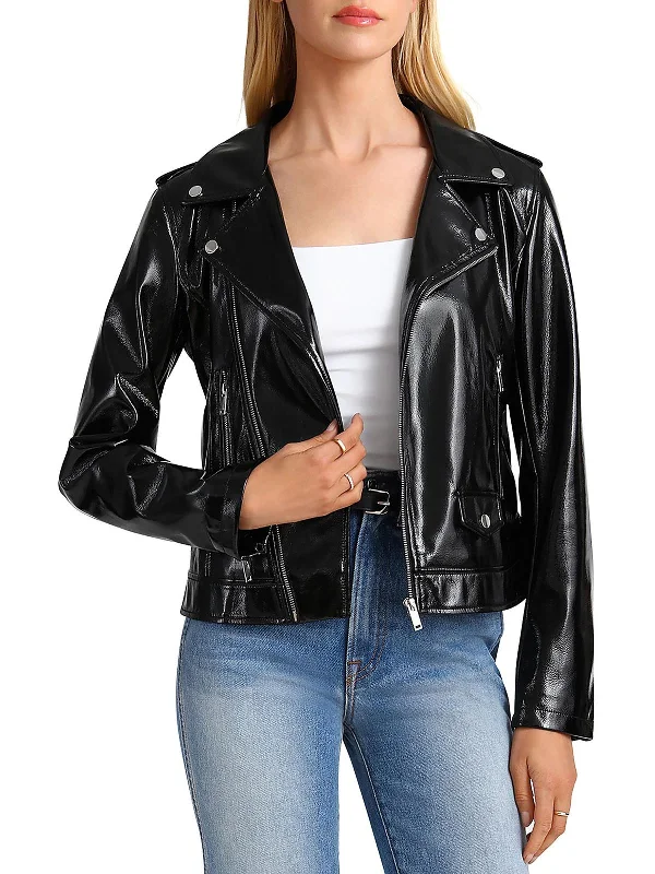 Stylish Looks Womens Patent Faux Leather Motorcycle Jacket