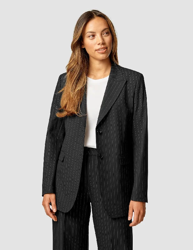 Fresh Styles, Fresh Deals Essential Blazer Black Silver Pinstripe