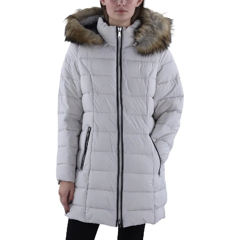 Mega Sale Womens Faux Fur Trim Hooded Puffer Jacket