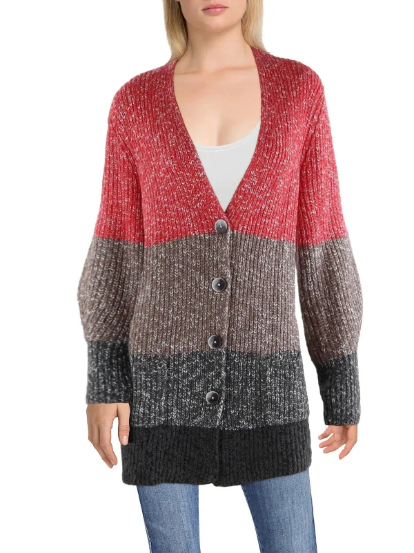 Parisian Effortless Chic Style Womens Colorblock Button-Down Cardigan Sweater