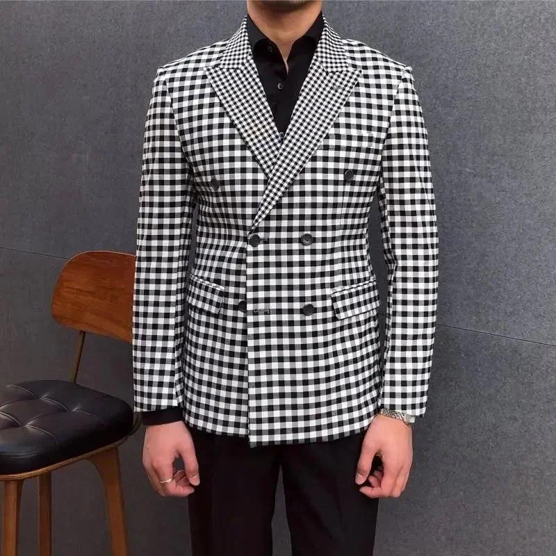 Elevated Style Men Blazer - Checked Black-White Blazer