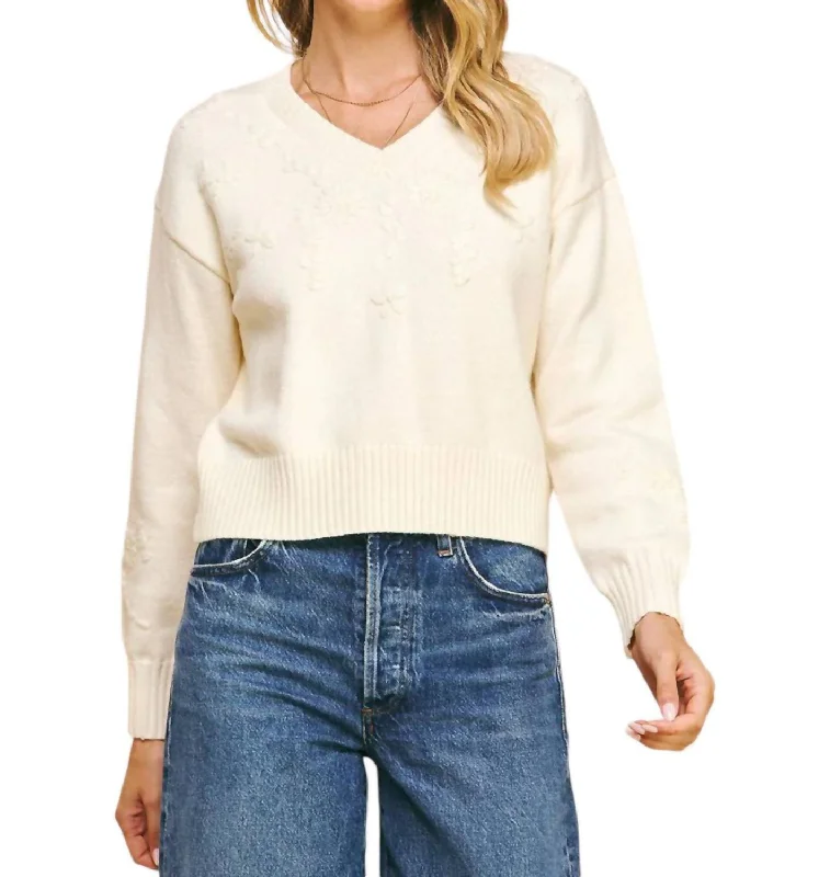 Trendy Women's Wear Pearl Embellished Sweater In Ivory