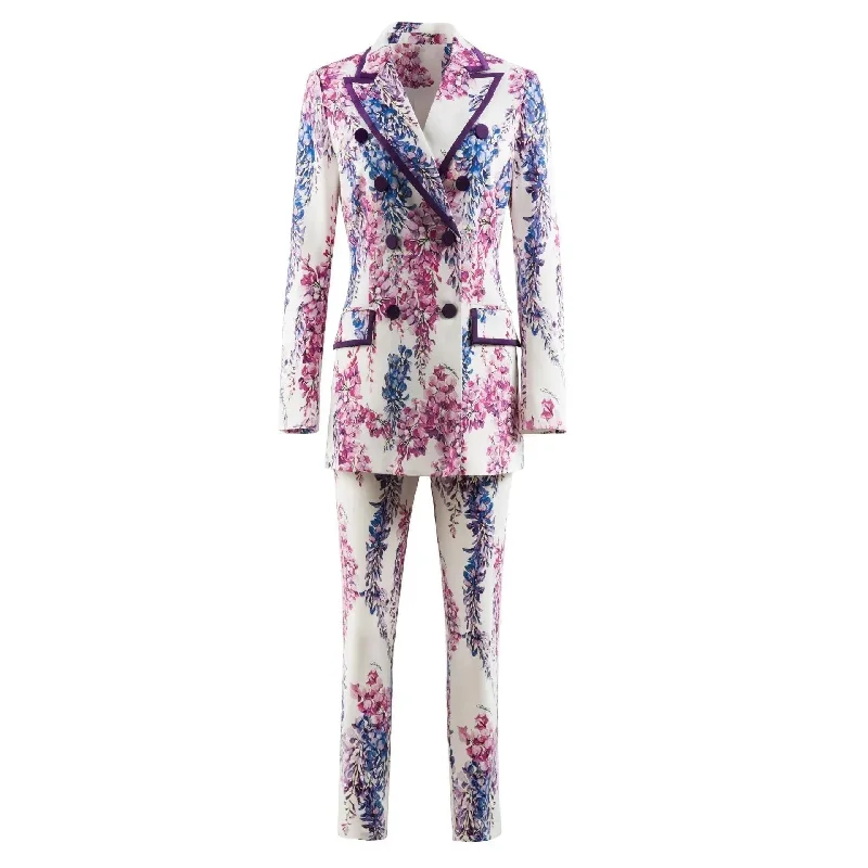 Vibrant Femme Fashion Floral Double-Breasted Pantsuit