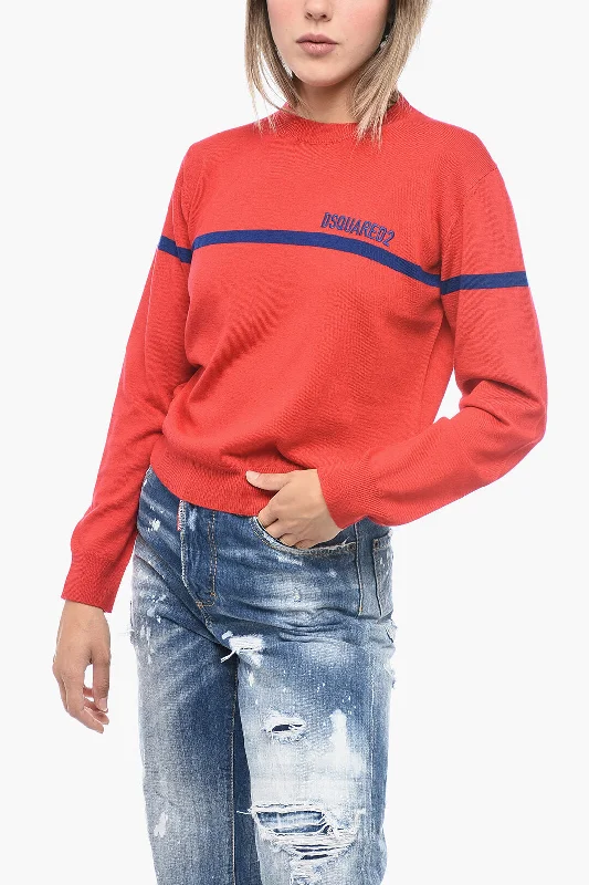 Cool Prices Dsquared2 Crew Neck Virgin Wool Sweater with Embroidered Logo