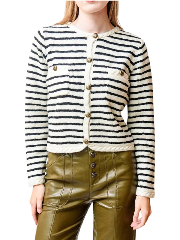 Trendy Urban Attire Stripe Cardigan In Black/white