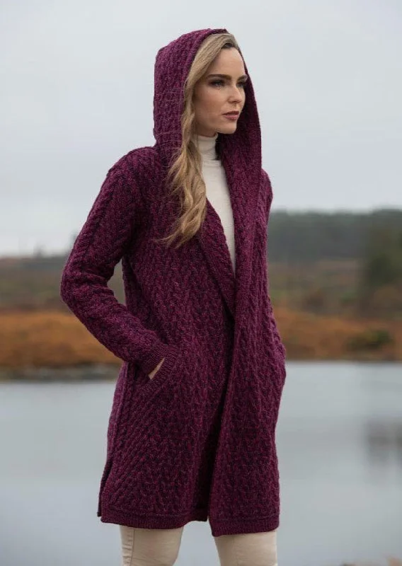 Sale Event, Prices Rock Shawl Hooded Aran Cardigan | Purple