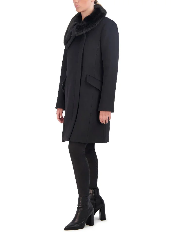 Casual Wear Womens Wool Blend Faux Fur Collar Wool Coat