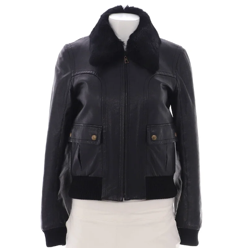 Season Offer Women's Two Pocket Zip Jacket Leather with Fur