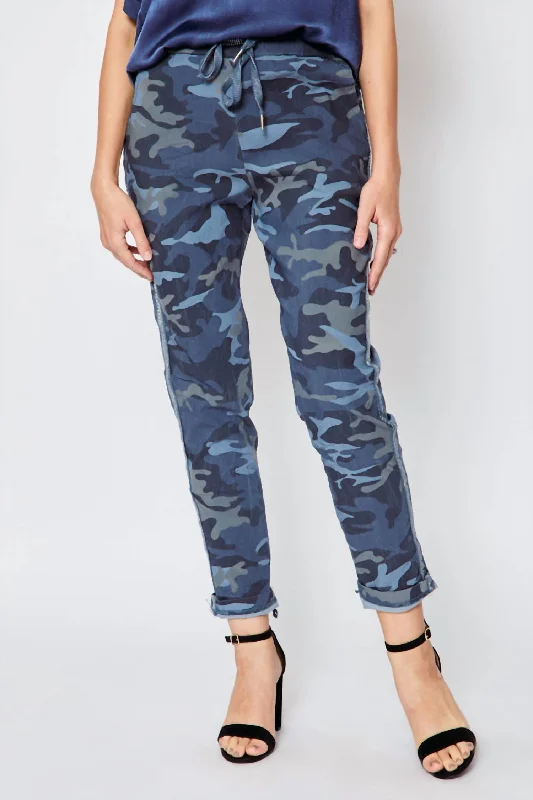 Everyday Basics D Style Silver Stripe Camo Pants In Blue Jeans