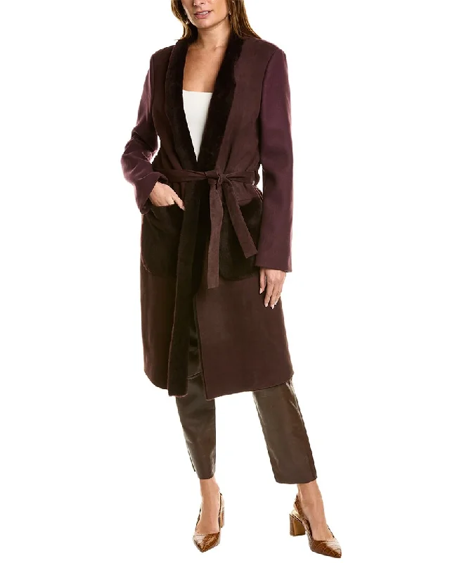 Runway Inspired Wear Piazza Sempione Leather-Trim Wool Coat