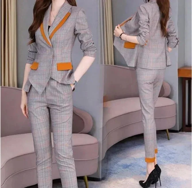 Art Deco Geometric Pattern Look Women Plaid Capri Pantsuits