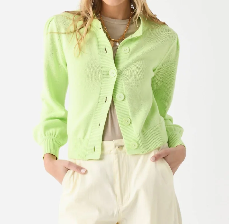 Free Spirited Fashion Puff Sleeve Cardigan In Lime