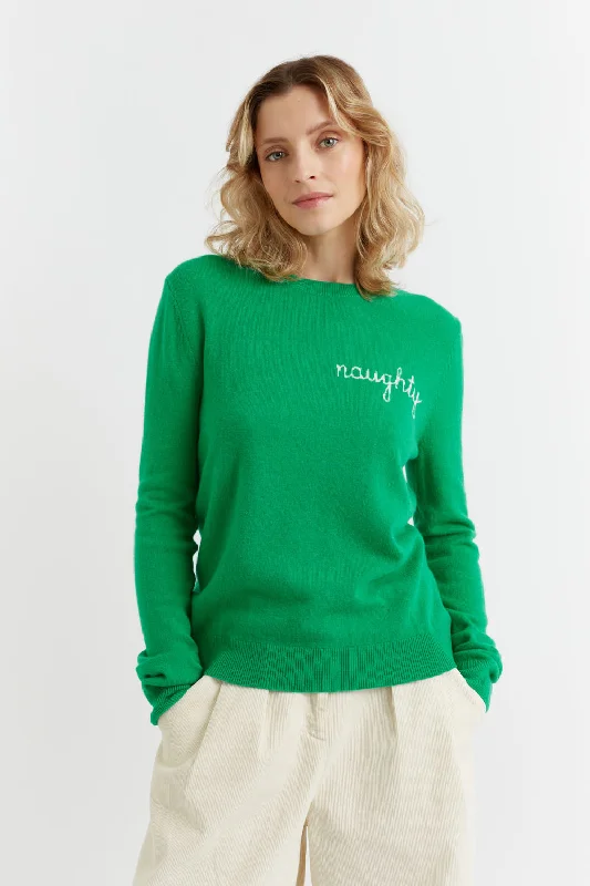 Fashion Sale Green Wool-Cashmere Naughty or Nice Sweater