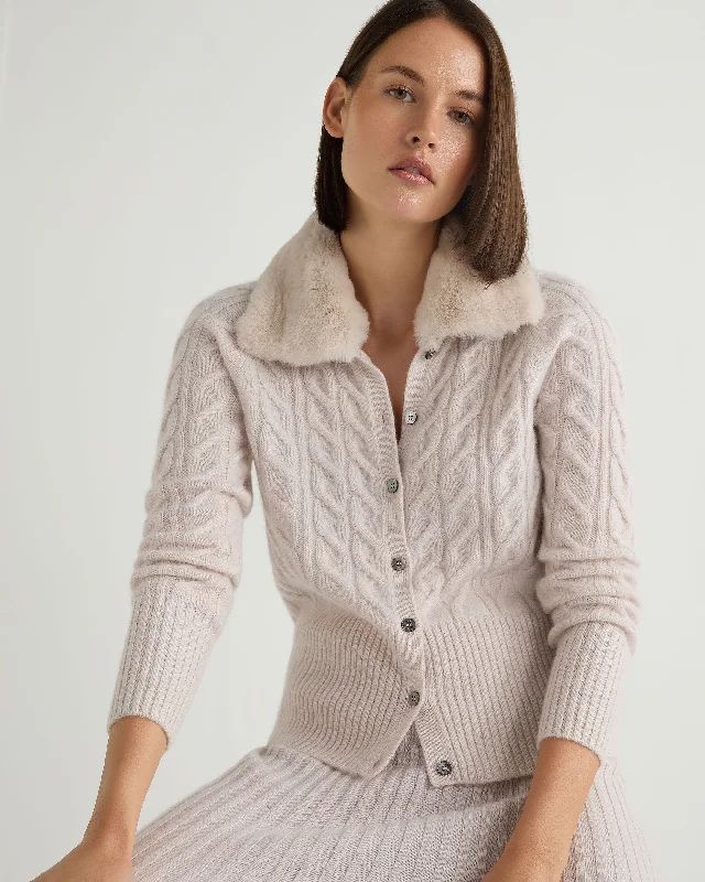 Clearance Sale Women's Myla Fur Collar Cashmere Cardigan Frost White